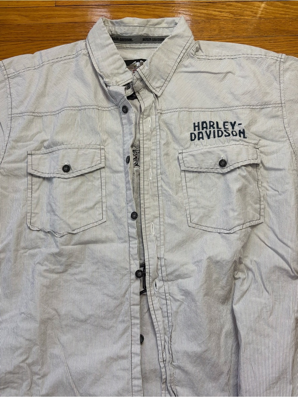 Harley-Davidson Black and White Pinstripe Button-Up Shirt